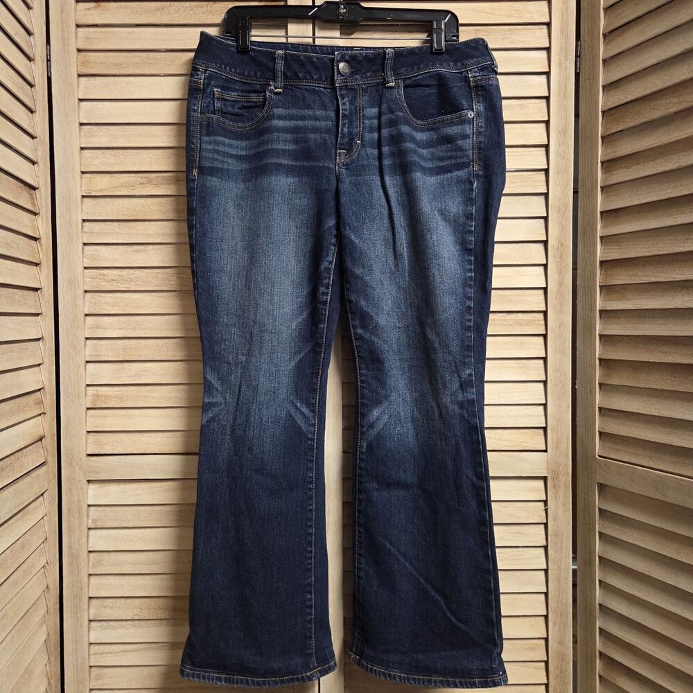 American Eagle Kick Boot Stretch Jeans Womens 14 28" Inseam Dark Whiskering